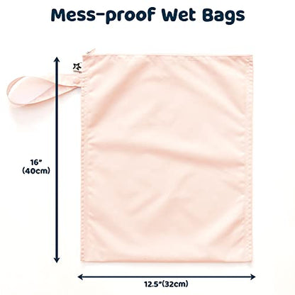 Tiny Twinkle Mess Proof Wet Bags | 2-Pack Reusable Waterproof Wet Bags for Swimsuits | Baby Clothes | Travel & Diaper Bag (Pink, Brown Checkers) - color: Pink, Brown Checkers, size: 2 Pack
