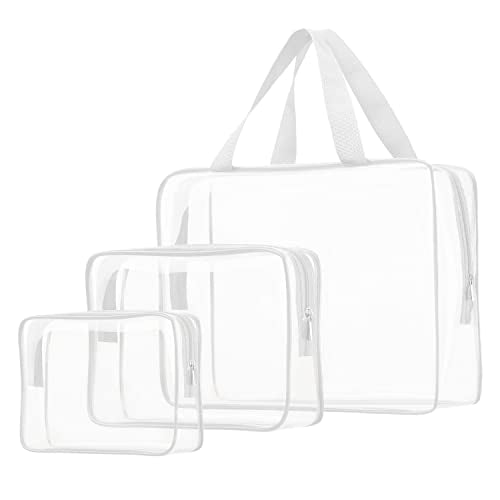 3pcs Crystal Clear Cosmetic Bags TSA Approved Travel Makeup Toiletry Bag - color: 3pcs White-1 large, 1 medium, 1 small, size: 1 large, 1 medium, 1 small