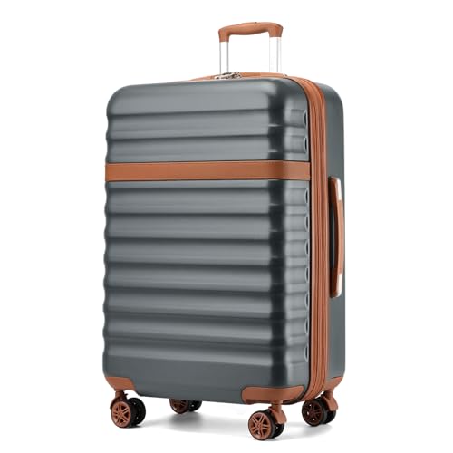 Kono Checked Luggage 28in Expandable Hardside TSA Lock Grey - color: Grey/Brown, size: Checked-large 28-inch