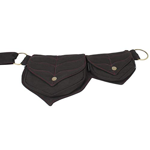 Cotton two Leaf Pocket Waist Belt-Black - color: Black