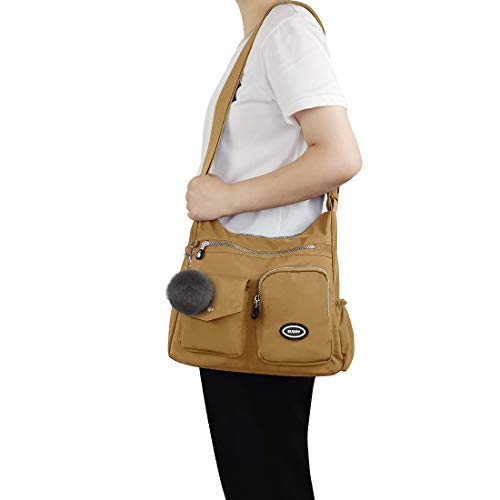 SUKRY Nylon Crossbody Bag for Women with Anti theft RFID Pocket, Waterproof Shoulder Bag Travel Purses and Handbag - color: Khaki