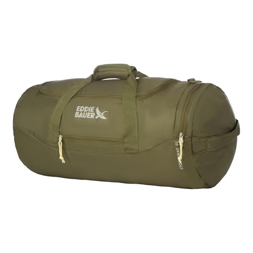 Eddie Bauer Stowaway Packable Duffel Bag | Travel | Foldable | Lightweight | Durable | Ripstop Polyester, 45L, Irish Moss | Lightweight Durable Ripstop Polyester, Packs Flat When Not in Use, Roomy Travel Duffel for Trips and Gym Use - color: Irish Green