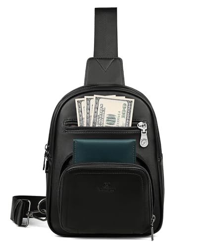 FADEON Sling Bags for Women Crossbody Bag, Designer PU Leather Sling Purse - color: Pure Black, size: Small