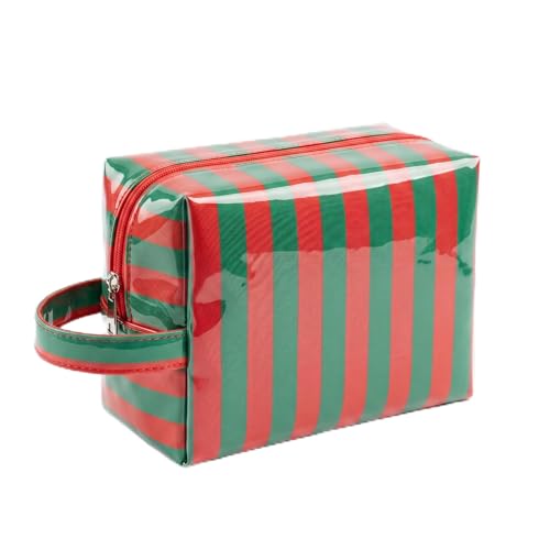 LETGO Preppy Pink Green Stripe Sunscreen Bag Clear Makeup Toiletry Pouch Beach Vacation Essentials for Women Teen Girls Trip Gifts Summer Pool Travel Must Have Accessories(Stripe-Pink Green) - color: Stripe-Pink Green