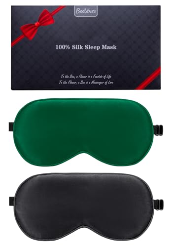 BeeVines 100% Mulberry Silk Sleep Mask, Blackout Eye Masks(Black & Green) - color: 05-black & Emerald Green