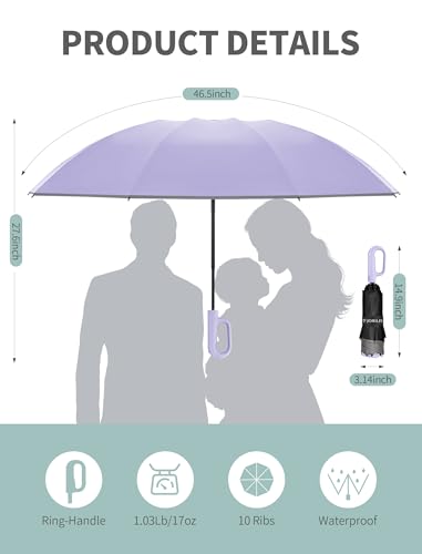 Jorilis Inverted Umbrella with Carabiner Handle, Windproof UV Sun & Rain - color: Light purple