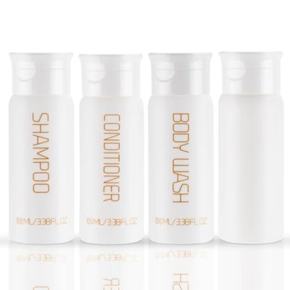 Travel Bottles for Toiletries 4 PCS 3.38 oz Shampoo Bottles | TSA Approved, Leak Proof, Refillable Plastic Squeeze Bottle, Travel Size Containers - size: B-3.38oz-3label1blank