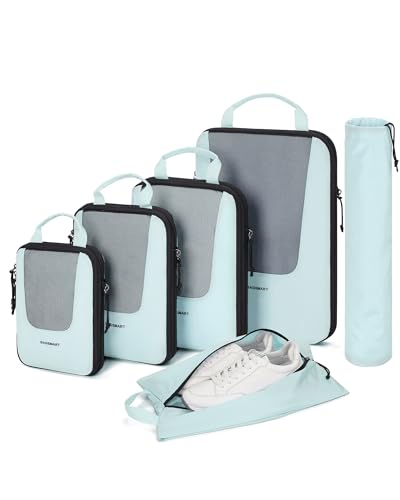 Bagsmart Compression Packing Cubes, Travel Bag Cruise Ship Essentials - color: Sky Blue, size: 6 Set