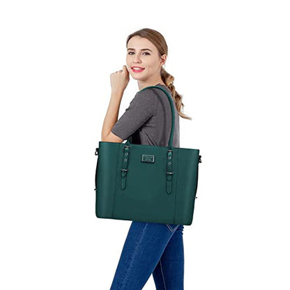 MOSISO Laptop Bag for Women, 17.3 inch PU Leather Shoulder Laptop Tote Bag - color: Deep Teal, size: 17.3 inch