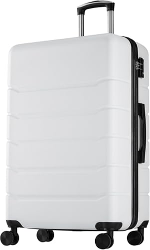 28 Inch Checked Luggage, Expandable, TSA Lock, White - color: White, size: 28 Inch