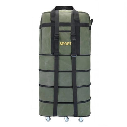Expandable Extra Large Travel Oxford Duffel Bag with Wheels - color: Green Canvas, size: XL - 6 wheels