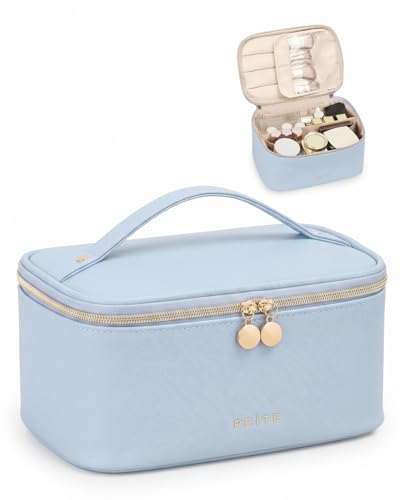 Prite Makeup Bag Travel Cosmetic Case, Women Toiletry Bag Organizer, Blue - color: Blue