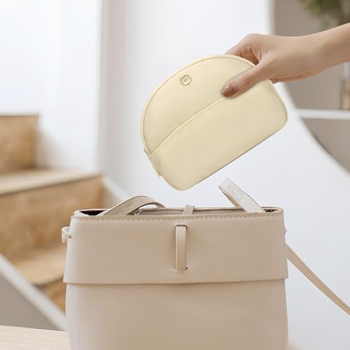 Small Travel Makeup Bag, Nylon Cosmetic Toiletry Organizer Pouch (beige) - color: beige