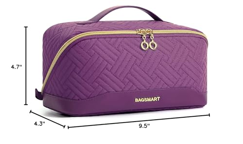 BAGSMART Puffy 메이크업 가방, 24-퍼플, 오픈 플랫 메이크업 가방 - color: 24-퍼플, size: 중형