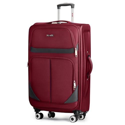 32'' Large Softside Suitcase,Luggage Expandable,w/LOCK - color: Burgundy-Grey, size: Checked-Extra Large 32-Inch