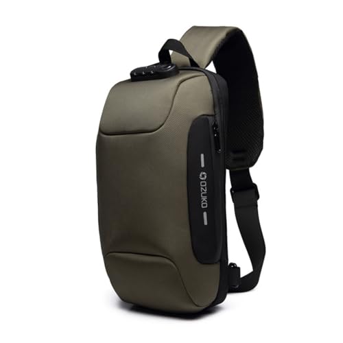 OZUKO Sling Backpack for Men - Anti-Theft Crossbody Bag, Waterproof with USB Charging Port - color: Army Green
