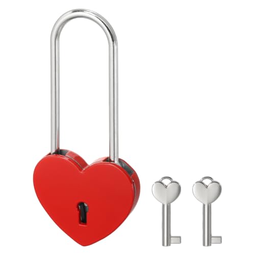 PATIKIL Mini Heart Lock w/Key 1.8x3.9 Heart Shaped Padlock Red - color: Red, size: 1.8"x3.9"