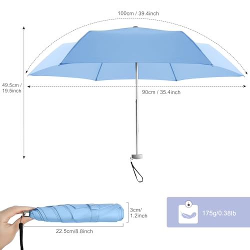 Travel Umbrella Compact Small Folding Windproof Lightweight for Women - color: 05.Light Blue