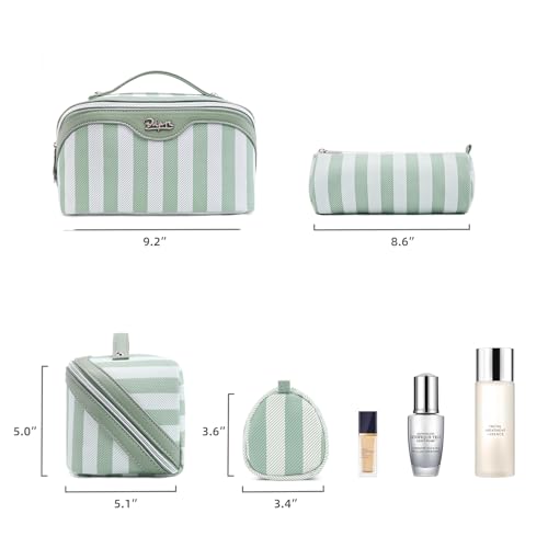 BOYATU Travel Makeup Bag for Women: 3 Pcs Set Striped Make up Bag,Green - color: A-2-Green