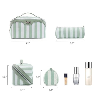 BOYATU Travel Makeup Bag for Women: 3 Pcs Set Striped Make up Bag,Green - color: A-2-Green