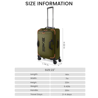 22" Softside Upright Luggage w/Front Open,Waterproof - color: Green, size: Carry-On 22-Inch