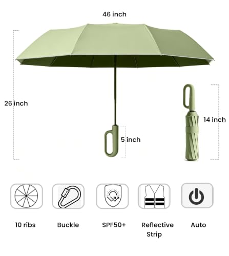 MRTLLOA Compact Travel Umbrella, 10 Ribs Windproof UV Protection - color: UV Green