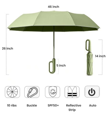 MRTLLOA Compact Travel Umbrella, 10 Ribs Windproof UV Protection - color: UV Green