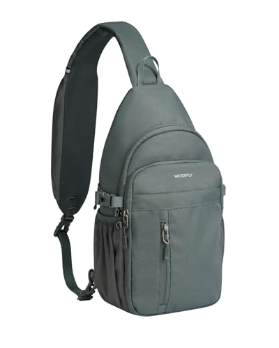 WATERFLY Small Crossbody Sling Bag: RFID Travel Hiking Daypack Man Woman - color: Dark Grey
