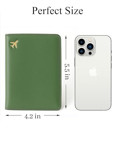 Passport Holder for Travel Essentials RFID Blocking PU Leather - color: Olive Green