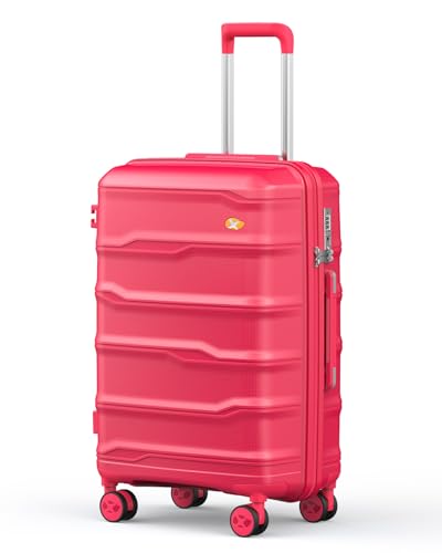 24 Inch Medium Checked Luggage, PC Hardshell Suitcase, Red | Lightweight Hardside Shell, TSA Lock, Double 360° Spinner Wheels - color: 0-Red, size: Checked-Medium 24-Inch