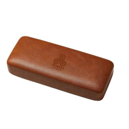 Premium Curved Rectangular Glasses Case, Hard Shell PU Leather Eyewear Holder. Magnetic Closure. - color: Espresso Weave
