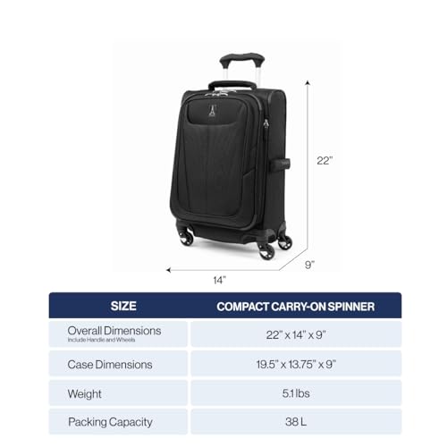 Travelpro Maxlite 5 Softside Carry-On Luggage Spinner, Black, 20-Inch - color: Black, size: Compact Carry-on 20-Inch