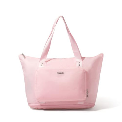 Baggallini Carryall Expandable Lightweight Travel Tote 22" Packable Folding Compact Nylon Washable Weekender w/Luggage Sleeve - color: Bagg Pink