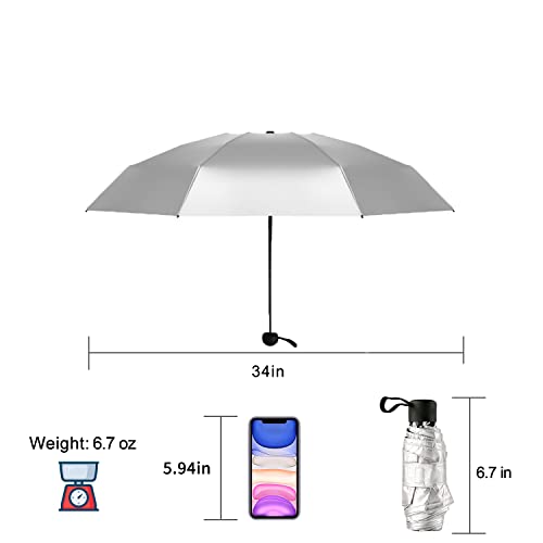 GAOYAING Small Mini Umbrella with Case Light Compact Design Perfect for Travel Lightweight Portable Parasol Outdoor Sun&Rain Umbrellas 34 Inches - color: Sliver