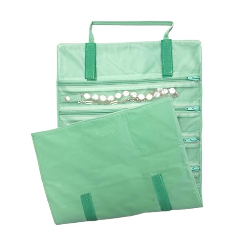UnionPlus Velvet Jewelry Roll Organizer, 11 Grids, Ice Green - color: Ice Green, size: 11-Grids