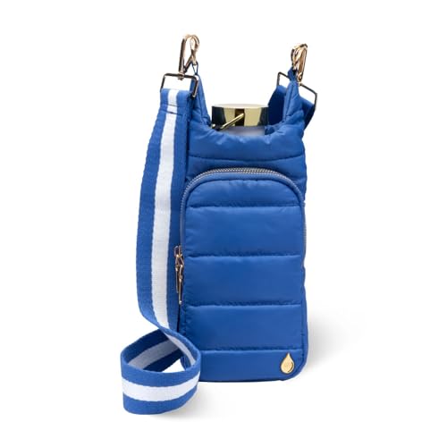WanderFull Original HydroBag Crossbody Water Bottle Holder with Phone Pocket, Fits Water Bottles up to 32 oz - color: Royal Blue - Striped Strap