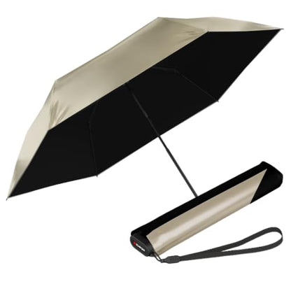 Knirps US.050 Ultra Light Pocket Size Manual Rain Umbrella with Carrying Case - color: Metallic with Black Heat Shield