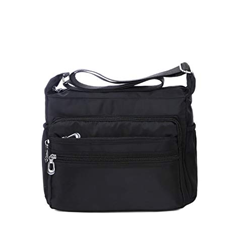 Crossbody Bag for Women Waterproof Shoulder Bag Multi Pockets Nylon Purse - color: Black-l