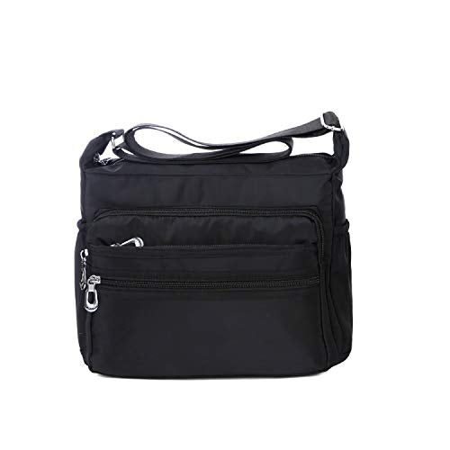 Crossbody Bag for Women Waterproof Shoulder Bag Multi Pockets Nylon Purse - color: Black-l