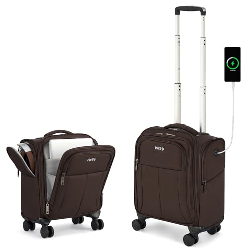 HanTrip 16 Inch Underseat Mini Carry On Luggage with Spinner Wheels, Coffee - color: Coffee