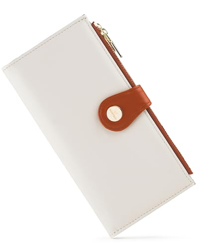 Women's Slim Wallet,Thin RFID Card Holder with Zipper Pocket - color: Beige＆Brown, size: Bifold