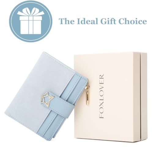 FOXLOVER Small Wallet for Women RFID Blocking Bifold Credit Card Case - color: 02-Blue