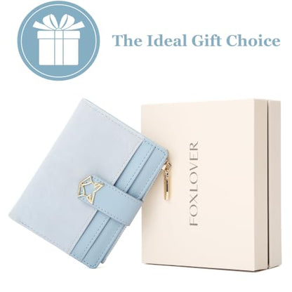 FOXLOVER Small Wallet for Women RFID Blocking Bifold Credit Card Case - color: 02-Blue