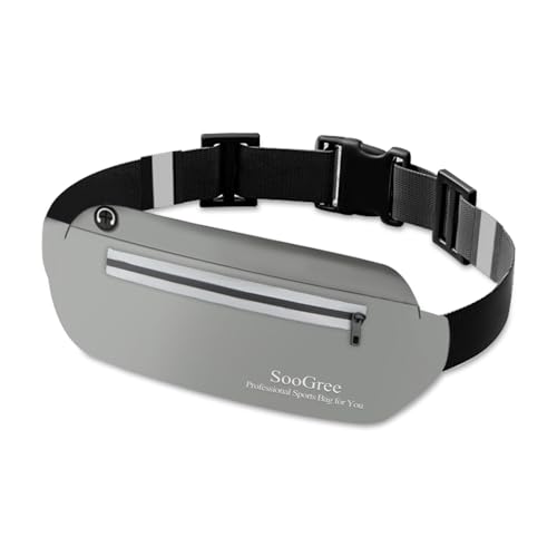 SooGree Running Waist Pack for Men Women, Lightweight Waterproof Sports Belt Bag, Phone Running Pouch, Night Reflective Fitness Storage Bag for Running Cycling Hiking Traveling (Gray) - color: Gray