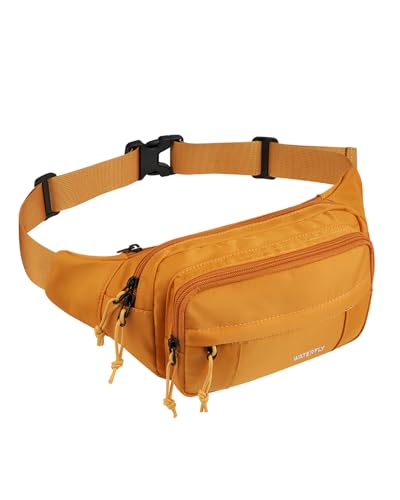 WATERFLY Fanny Pack Waist Bag: 2.5L Large 5 Zipper Pockets for Women Men - color: Tan