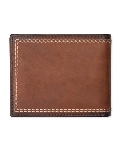Columbia Mens RFID Slim Bifold Wallet With ID Window Brown Contrast Stitch - color: Brown Contrast Stitch