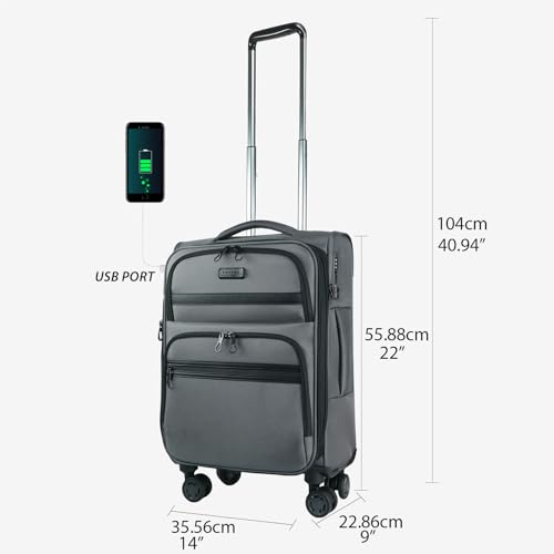KROSER Softside Expandable Carry On Luggage with Front Business Pockets，20 Inch Suitcases with Spinner Wheels & Built-in TSA Lock, Durable Suitcase Rolling Luggage with USB Port, Grey - color: Grey-20, size: 20 inch