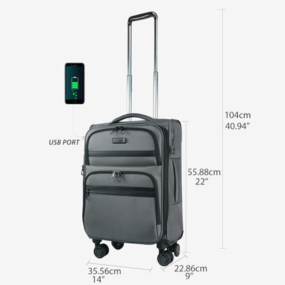 KROSER Softside Expandable Carry On Luggage with Front Business Pockets，20 Inch Suitcases with Spinner Wheels & Built-in TSA Lock, Durable Suitcase Rolling Luggage with USB Port, Grey - color: Grey-20, size: 20 inch