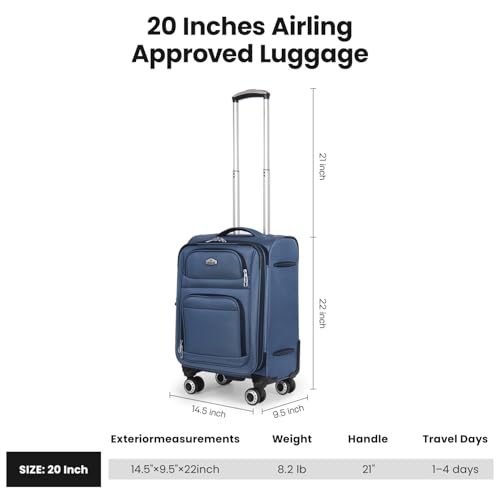 20'' Carry on Luggage,Softside Suitcase,Expandable 15% - color: Blue, size: Carry-On 20-Inch