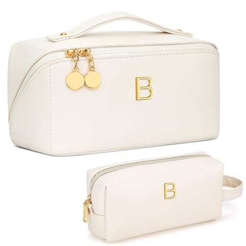 KKXIU Initial Makeup Bag for Women, Personalized Gifts for Women - color: Beige, style: B